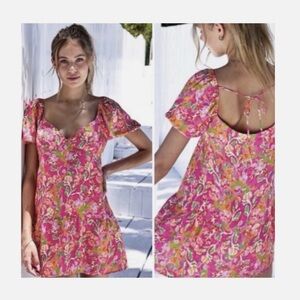 RESA Girls Pink-Orange Floral Sweetheart Mini Dress